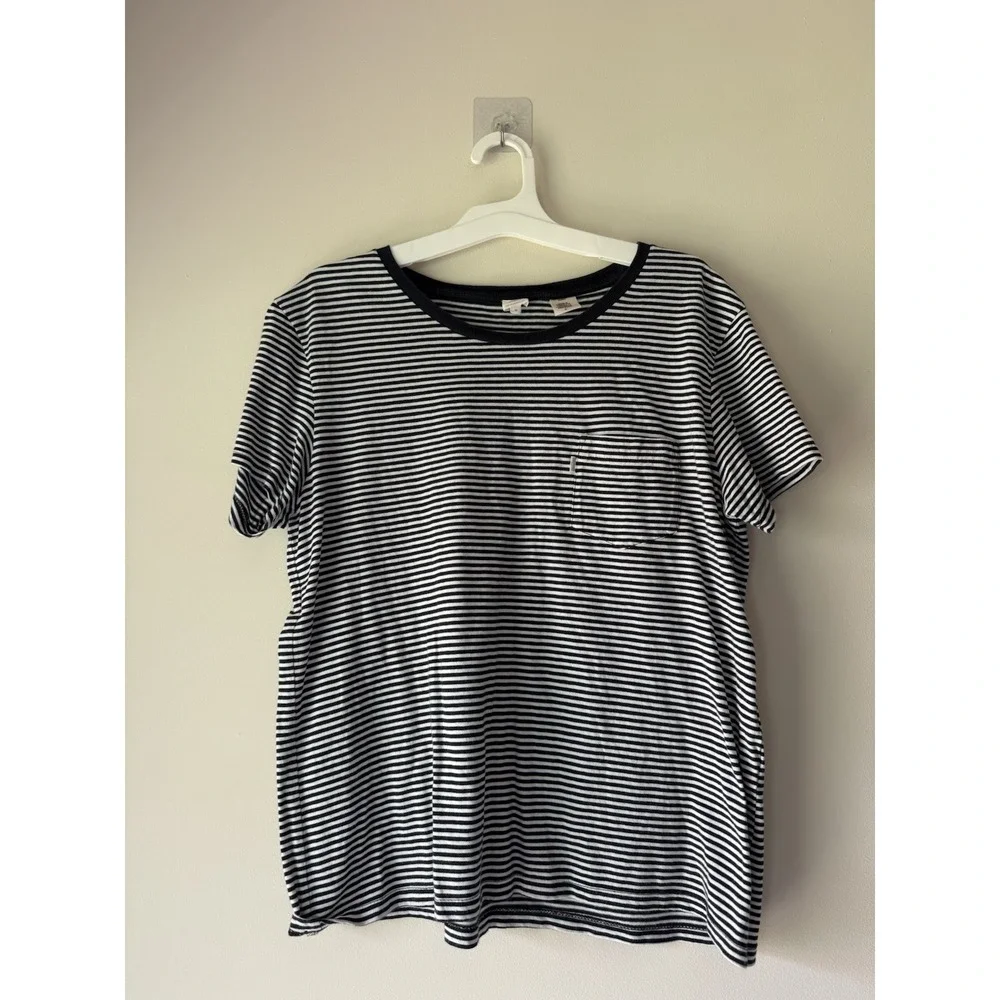 Levi's Black White Striped Pocket T-Shirt Crewneck Ringer Tee Size Medium M